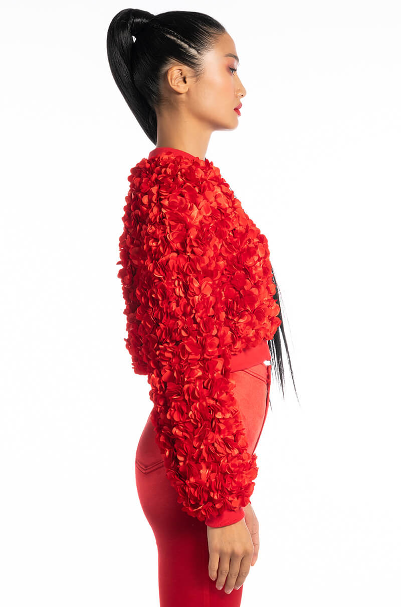 EN ROSE 3D FLORAL VARSITY BOMBER