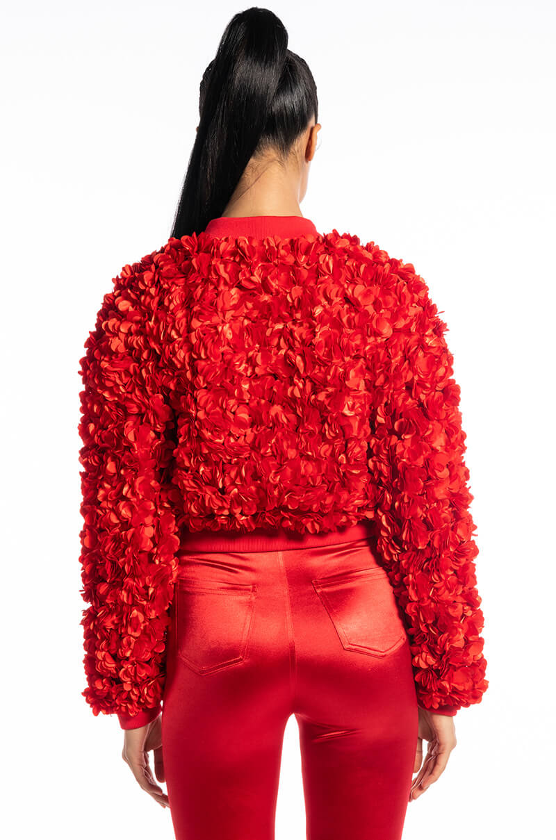 EN ROSE 3D FLORAL VARSITY BOMBER