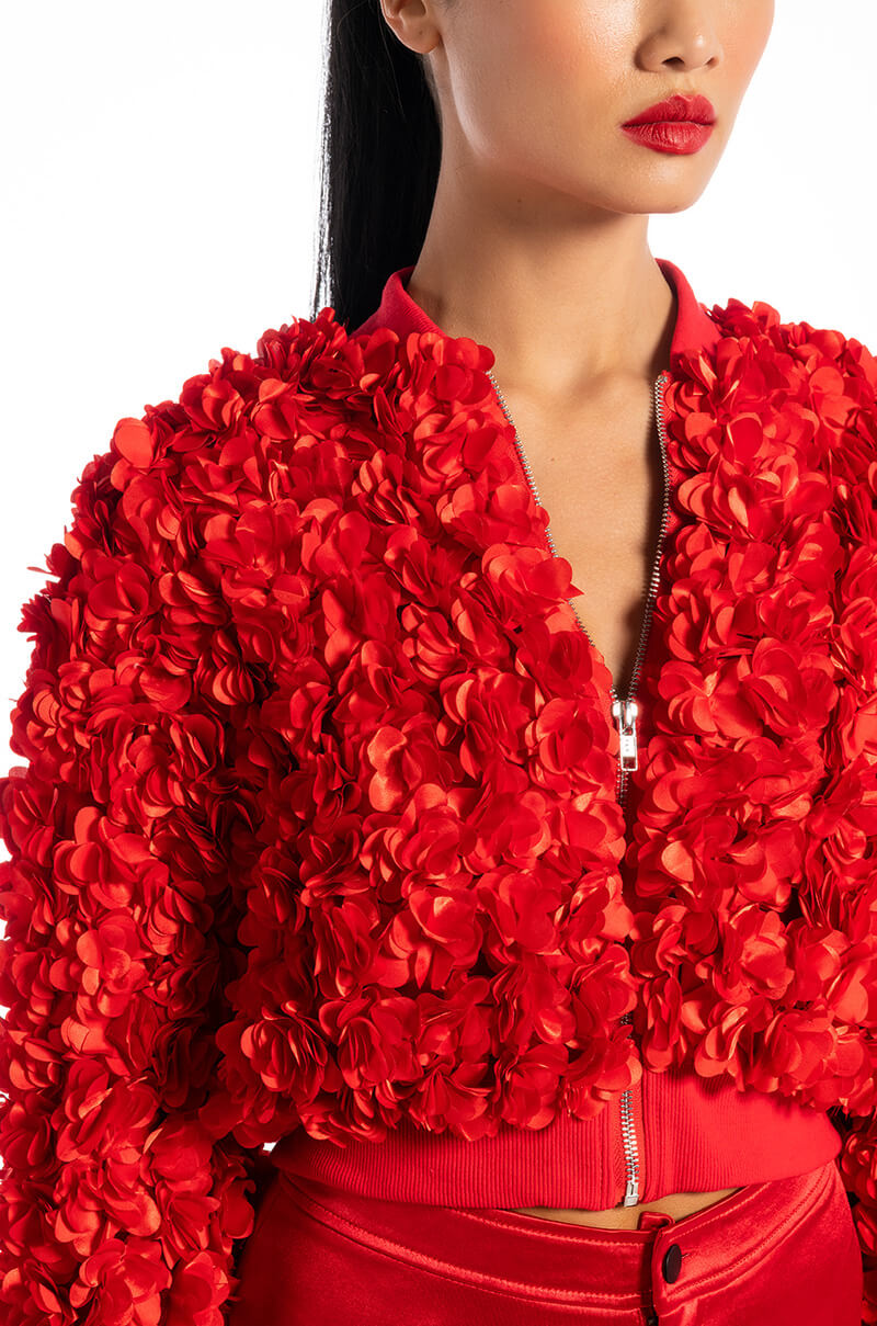 EN ROSE 3D FLORAL VARSITY BOMBER