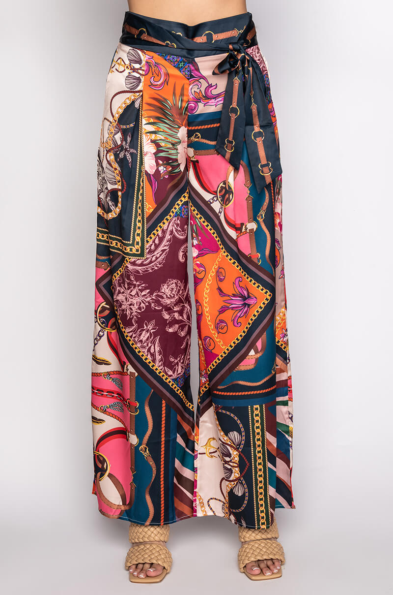 EXCUSE ME TIE FRONT WIDE LEG PALAZZO PANTS