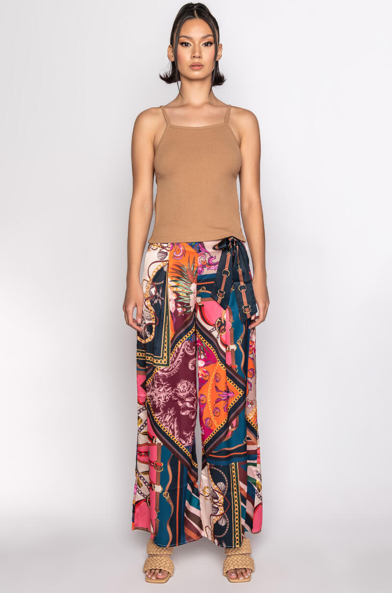 EXCUSE ME TIE FRONT WIDE LEG PALAZZO PANTS