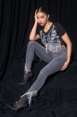 EXTREME STRETCH HIGH RISE SKINNY JEANS RHINESTONE