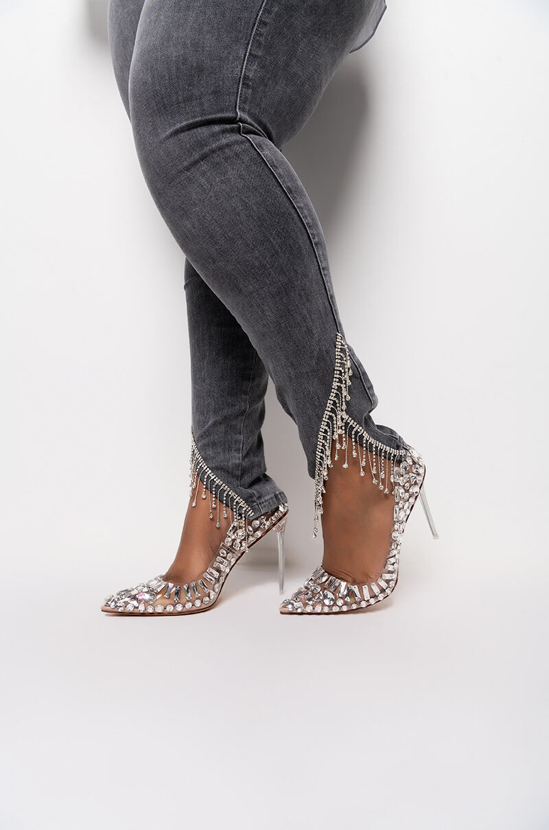 EXTREME STRETCH HIGH RISE SKINNY JEANS RHINESTONE