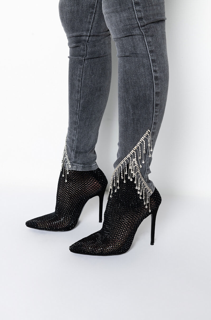 EXTREME STRETCH HIGH RISE SKINNY JEANS RHINESTONE