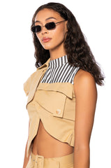 FALL FORWARD CROP SLEEVELESS TRENCH VEST