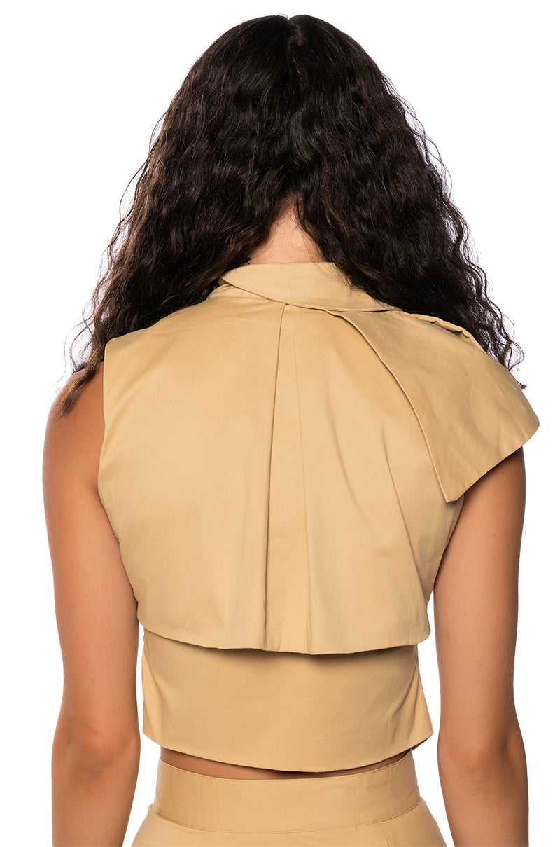 FALL FORWARD CROP SLEEVELESS TRENCH VEST