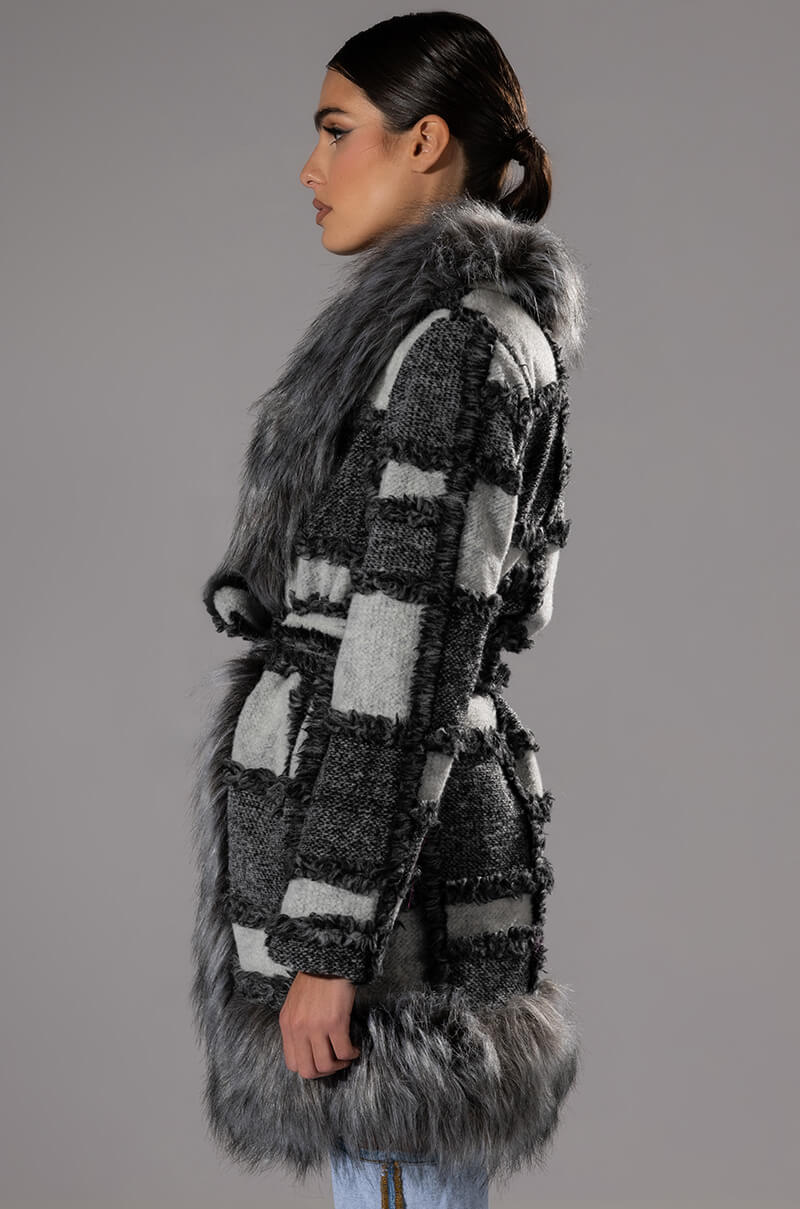 FAUX FUR WOOL MIX COAT