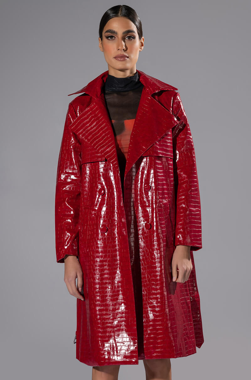 FEELING EXTRA BOSSY RED CROC TRENCH