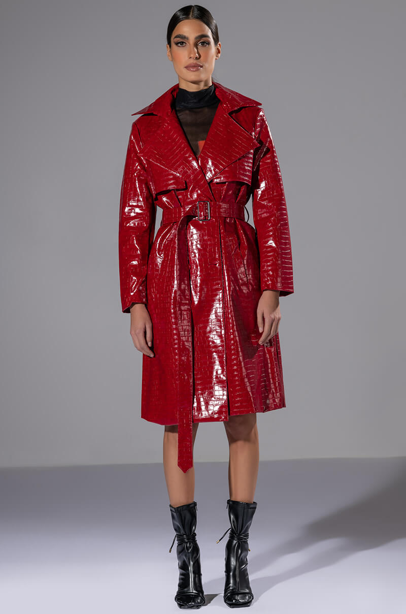 FEELING EXTRA BOSSY RED CROC TRENCH
