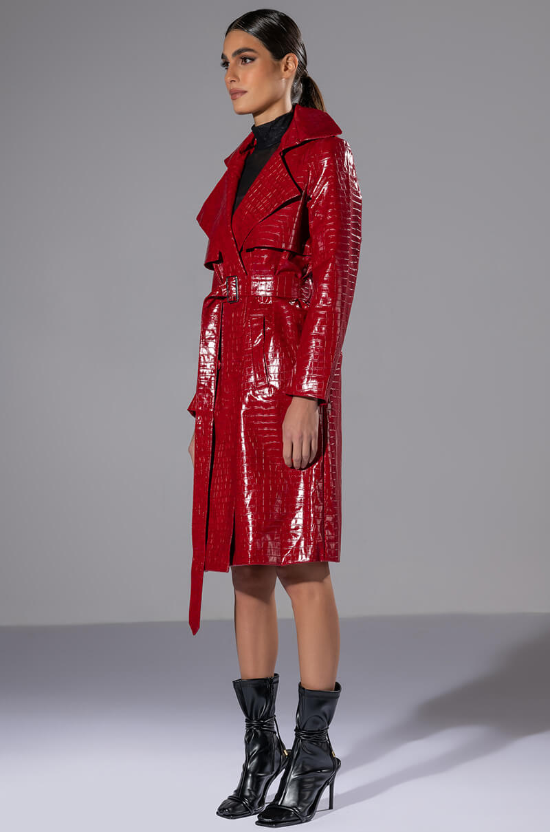 FEELING EXTRA BOSSY RED CROC TRENCH