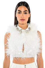BASH ALL OVER FEATHER SLEEVELESS BLOUSE