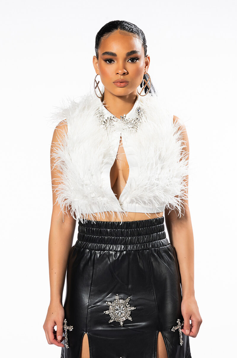 BASH ALL OVER FEATHER SLEEVELESS BLOUSE