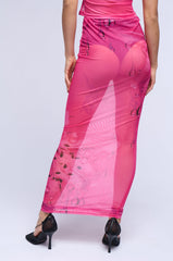 FEMININE INSTINCTS MESH COLUMN MAXI SKIRT