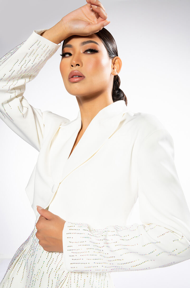 FIFTH AVE CROP RHINESTONE BLAZER