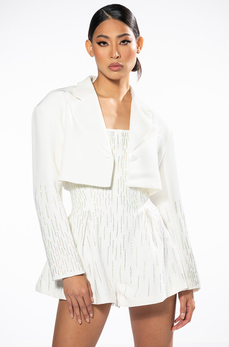 FIFTH AVE CROP RHINESTONE BLAZER