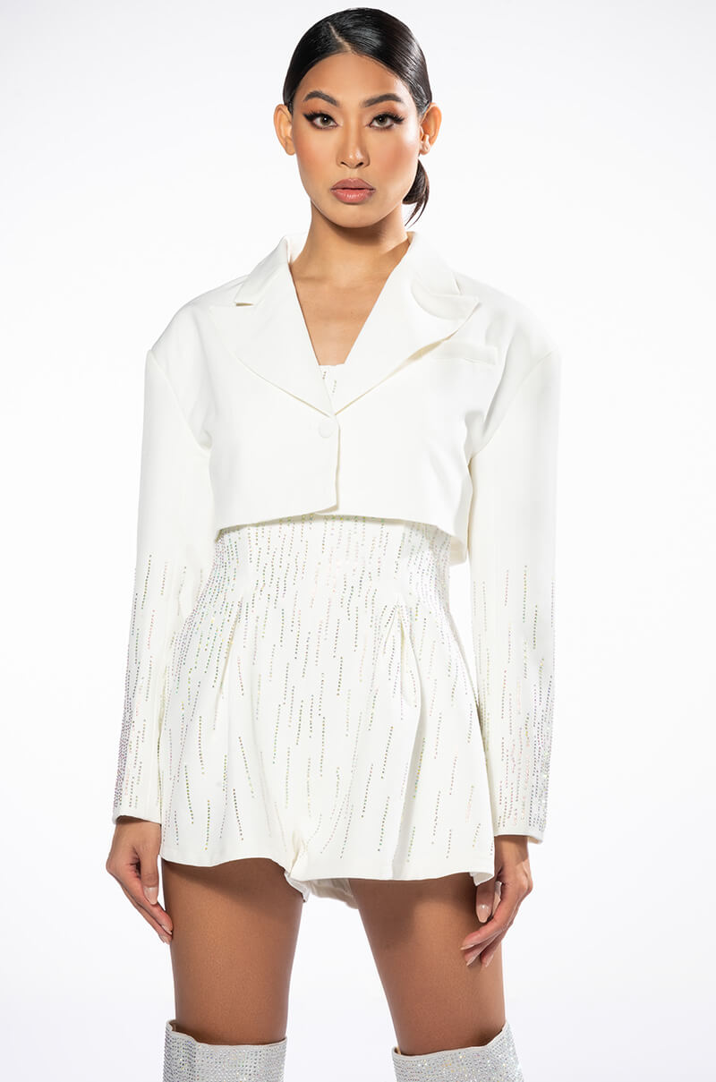 FIFTH AVE CROP RHINESTONE BLAZER