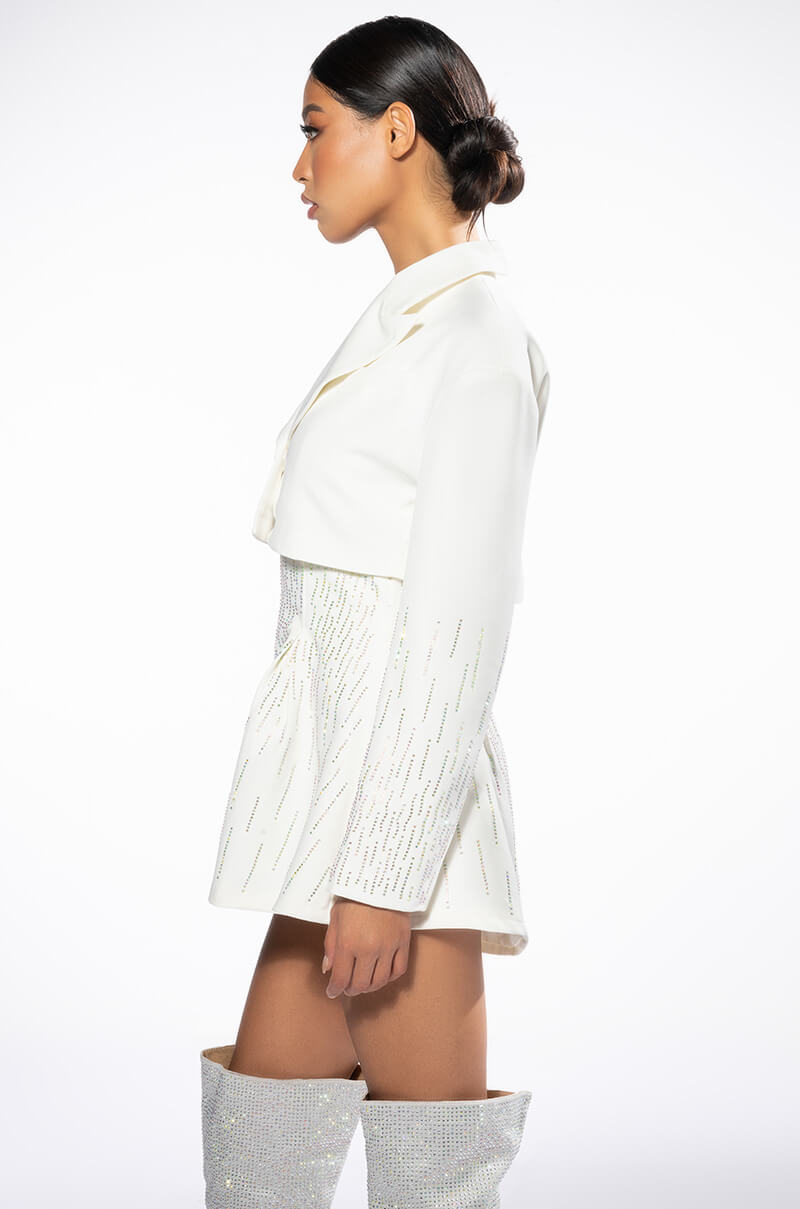 FIFTH AVE CROP RHINESTONE BLAZER