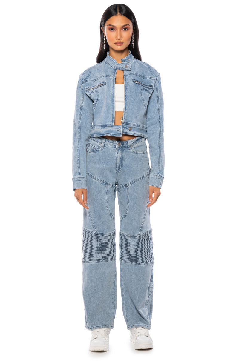 MOTO DENIM FITTED JACKET