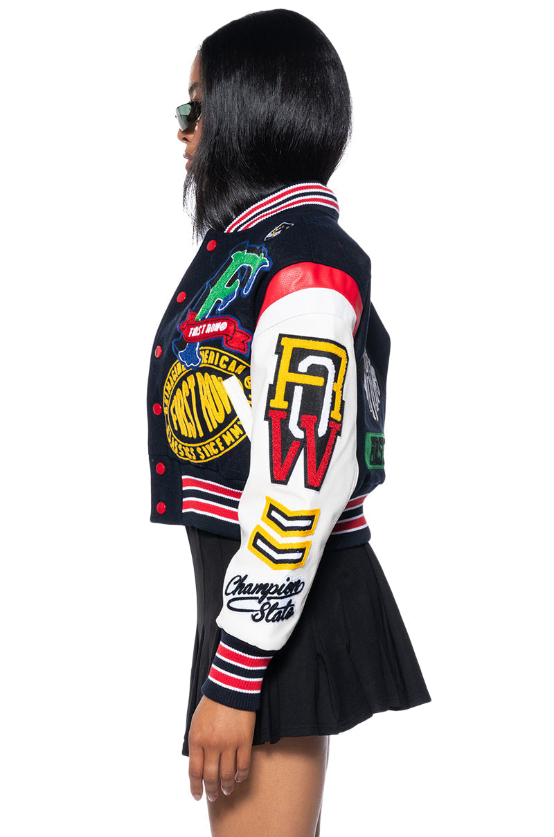 FIRST ROW COLLEGE DROPOUT PATCH BOMBER