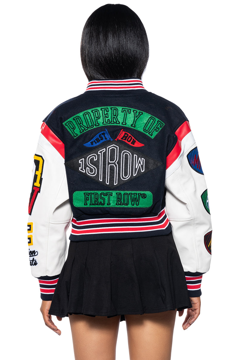 FIRST ROW COLLEGE DROPOUT PATCH BOMBER