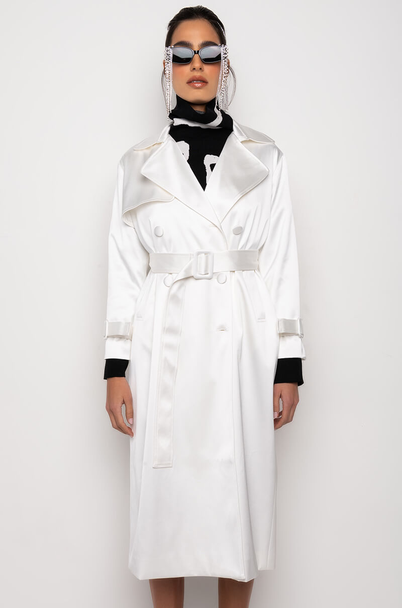 FOXY WHITE SATIN TRENCH