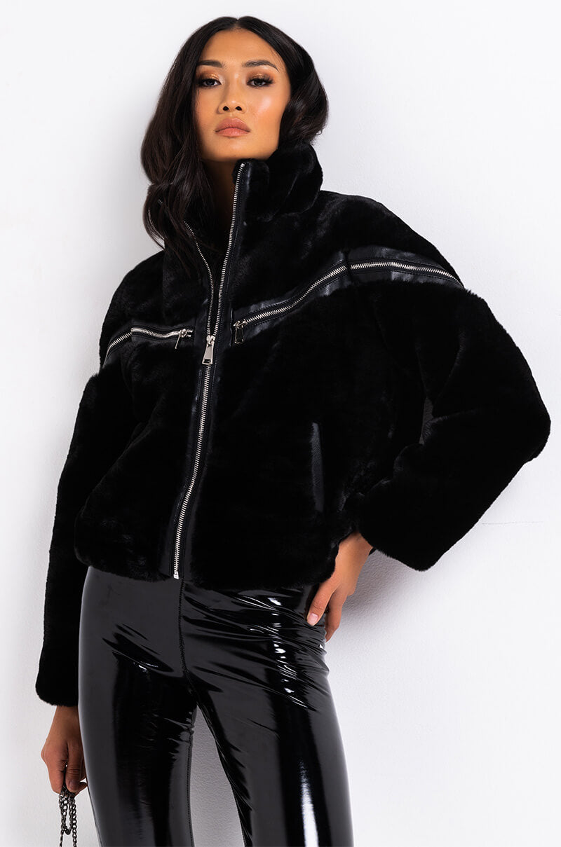 FUZZED UP FAUX FUR BOMBER
