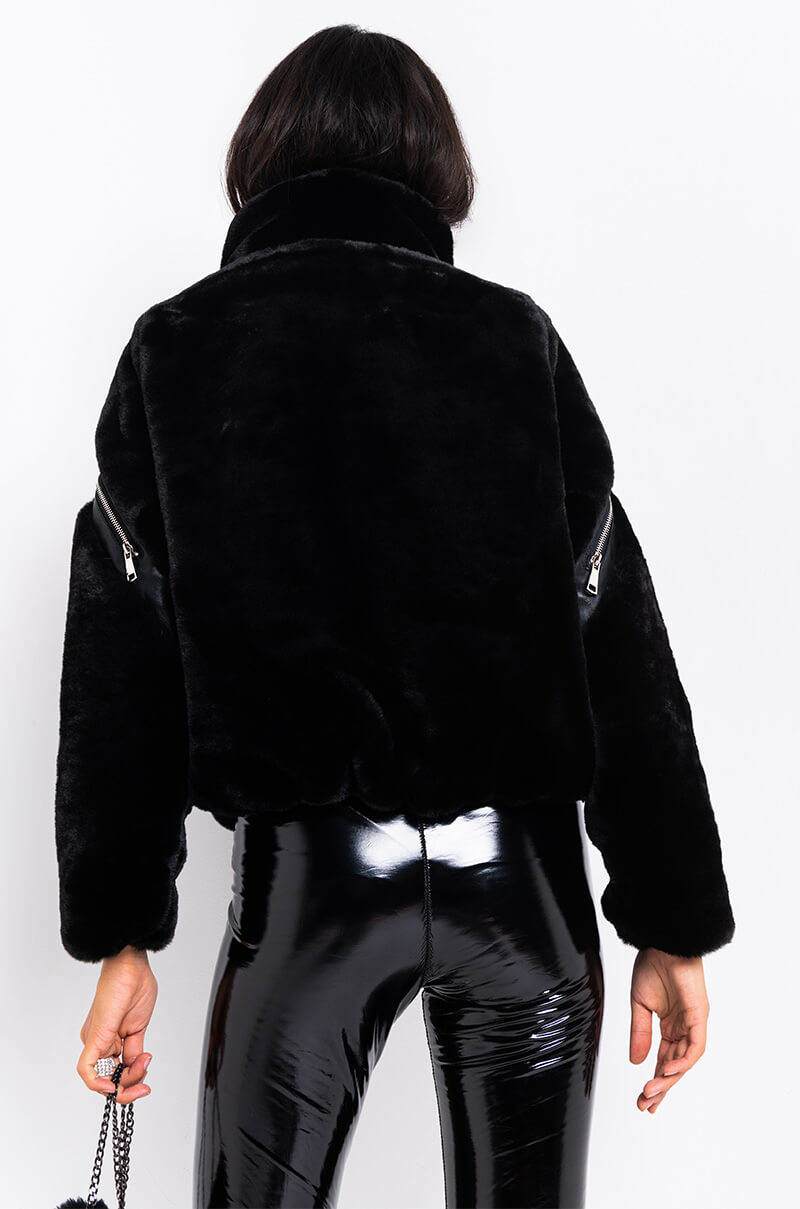 FUZZED UP FAUX FUR BOMBER