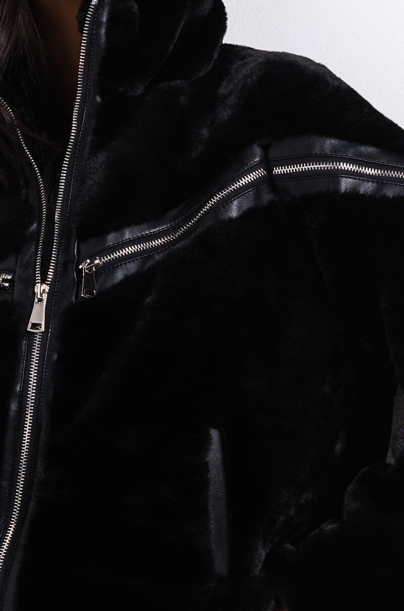 FUZZED UP FAUX FUR BOMBER