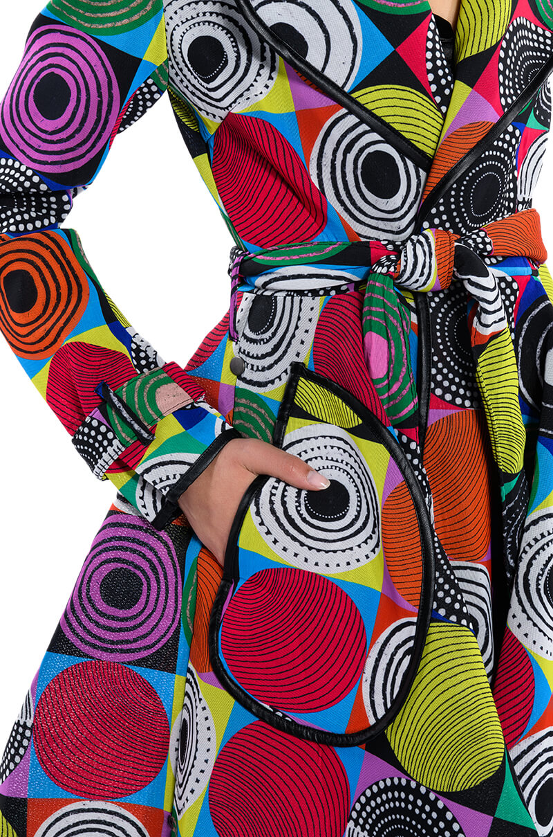 MULTI GEO PRINT TRENCH JACKET