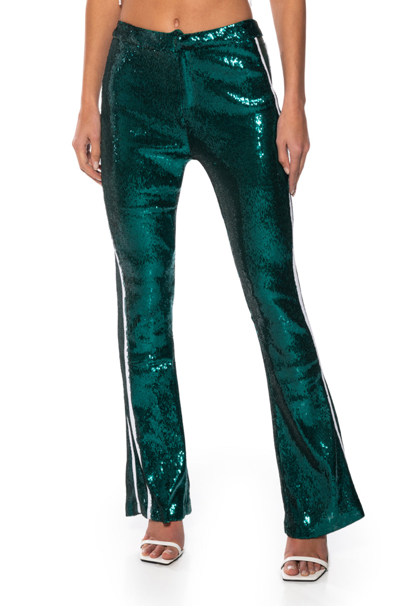 GET DOWN ON IT SEQUIN FLARE TROUSER