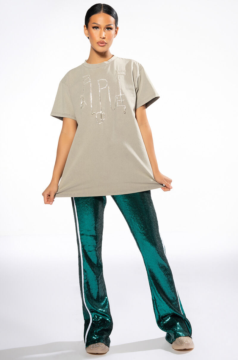 GET DOWN ON IT SEQUIN FLARE TROUSER