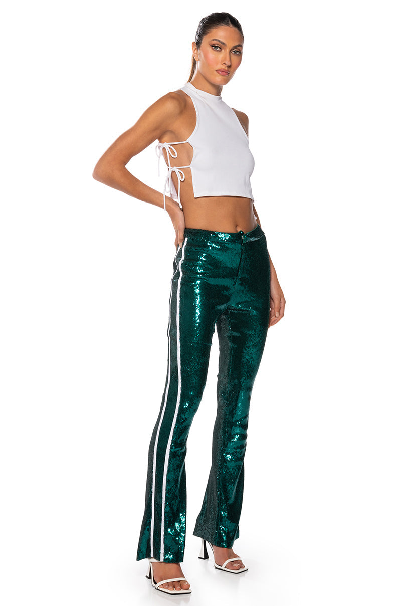 GET DOWN ON IT SEQUIN FLARE TROUSER