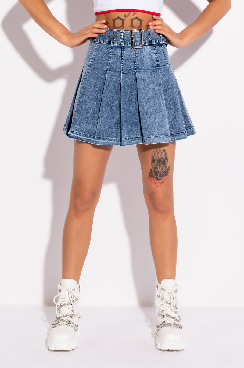 GET WHAT I WANT PLEATED DENIM MINI SKIRT
