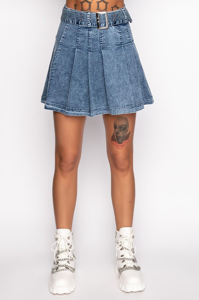 GET WHAT I WANT PLEATED DENIM MINI SKIRT