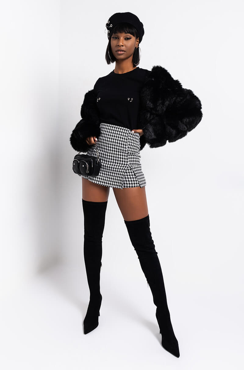 GINGHAM DOUBLE SLIT MINI SKIRT