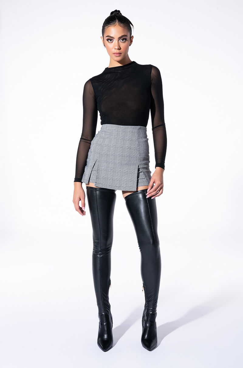 GINGHAM DOUBLE SLIT MINI SKIRT