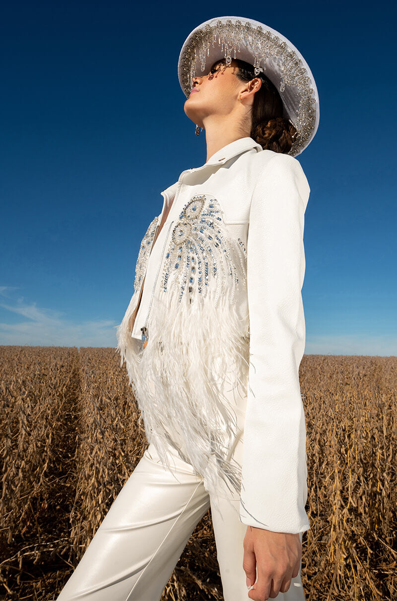 AKIRA BIRTHDAY HAND BEADED MOTO JACKET