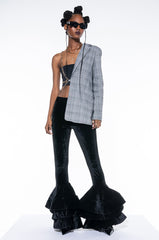 HALF AND HALF PLAID BLAZER WITH CHAIN