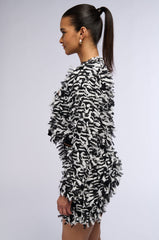 HERE WITH ME FRINGE BLAZER JACKET IN BLACK AND WHITE