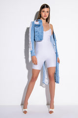 HI LO DISTRESSED DENIM JACKET
