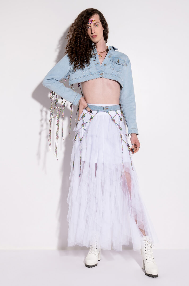 I AM ME CLYDE RAINBOW RHINESTONE CORD DENIM BELT