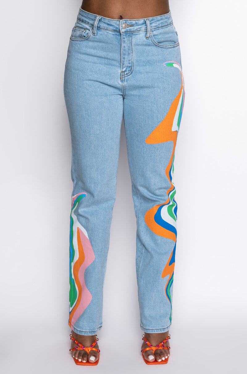 I AM ME SHAR STRAIGHT PRINTED DENIM