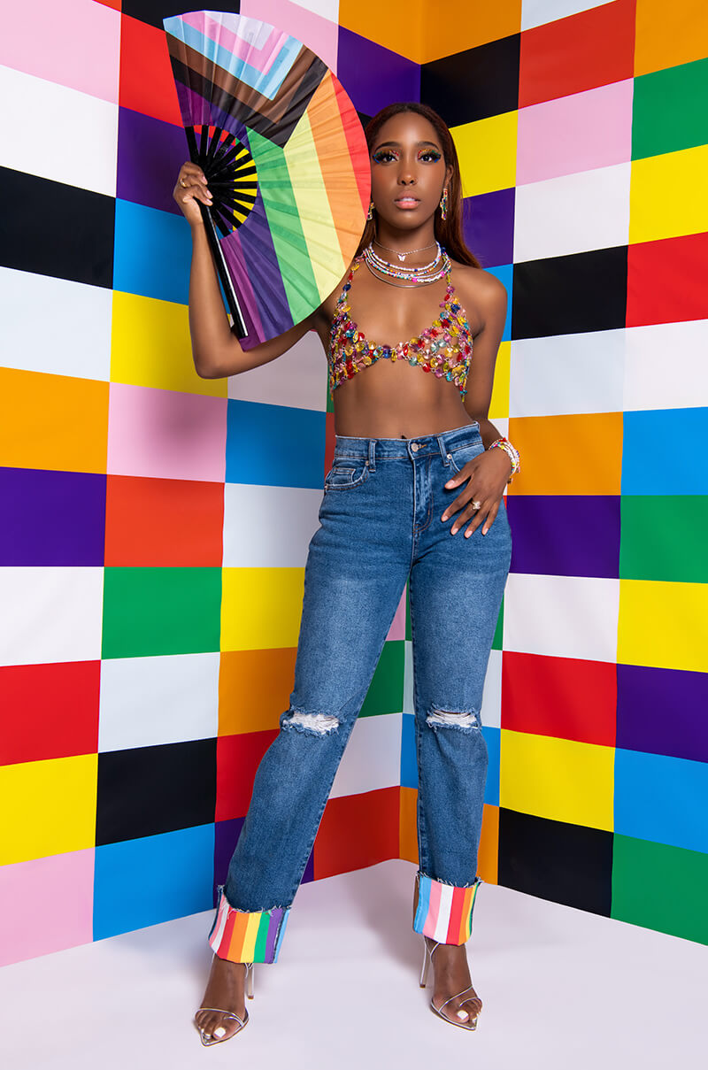 I AM ME TIGER SLIGHTLY DISTRESSED DENIM