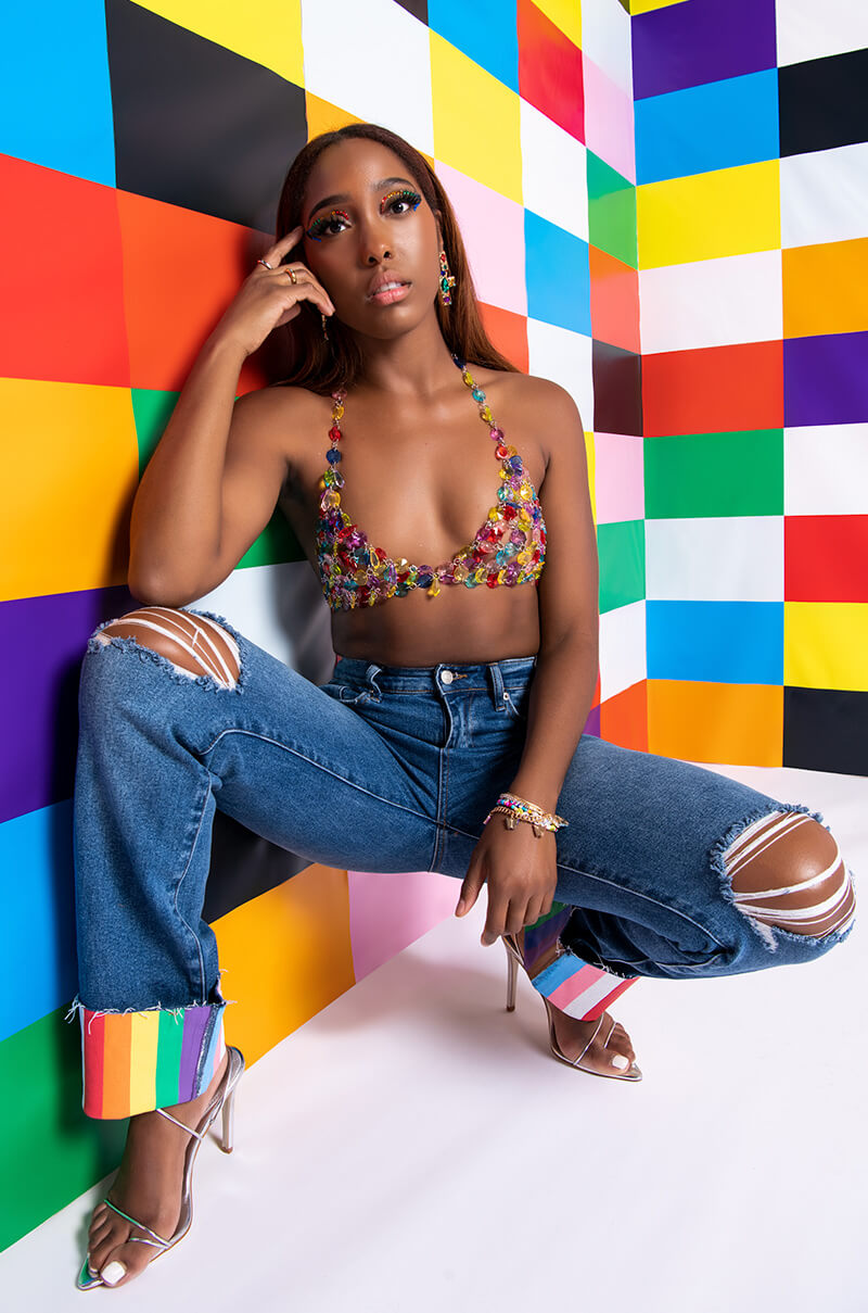 I AM ME TIGER SLIGHTLY DISTRESSED DENIM