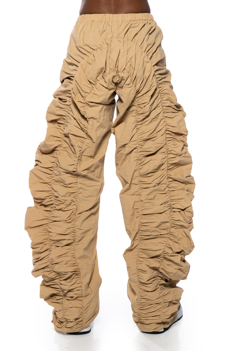 JAYCE RUCHED NYLON WIDE LEG PANT