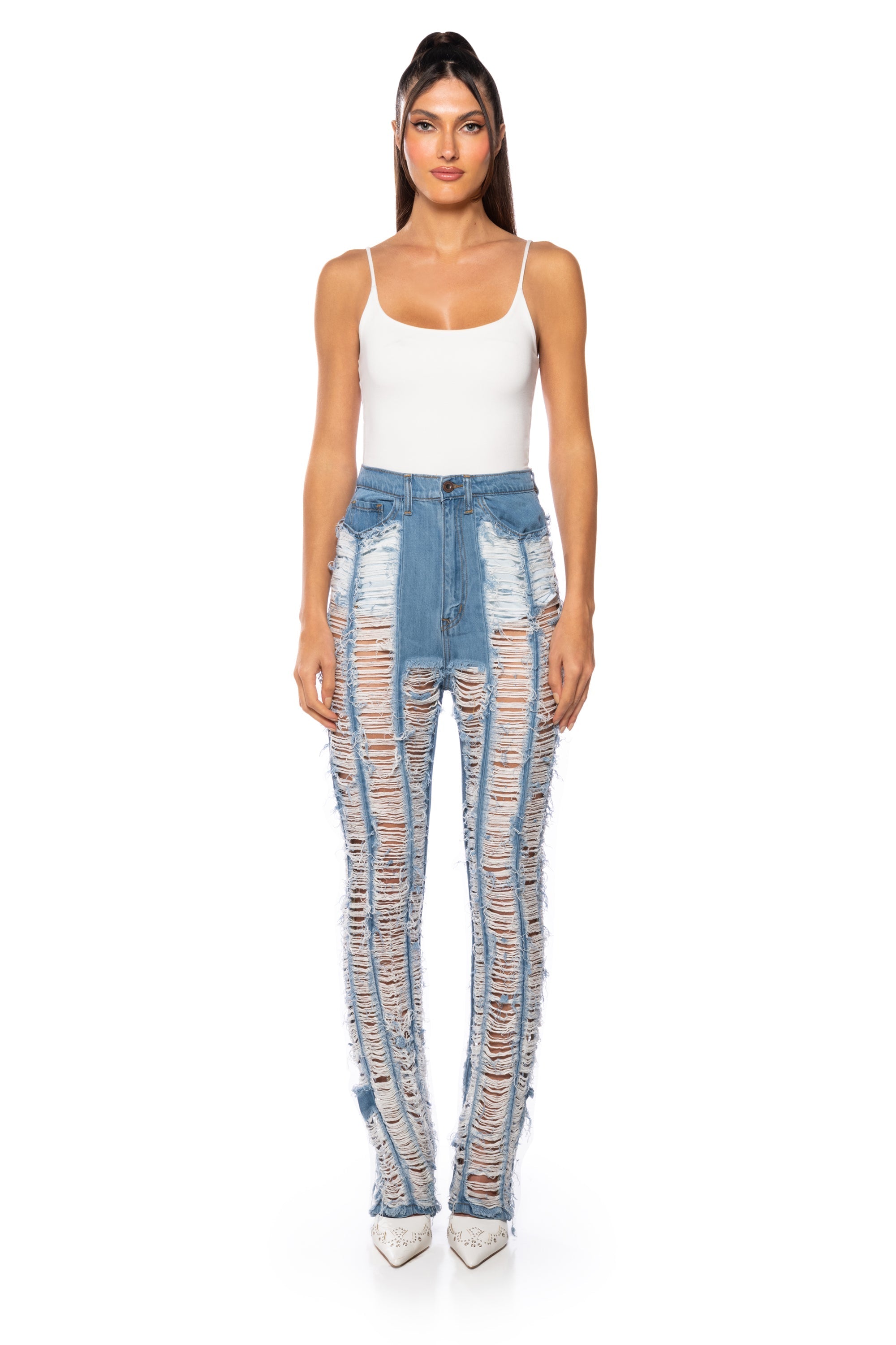 KEEP IT TOGETHER FULLY DISTRESSED STRAIGHT JEANS