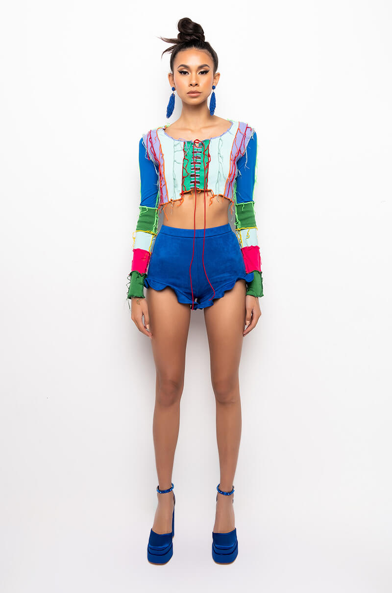 KEEP ME UP SUEDE RUFFLE SHORTS