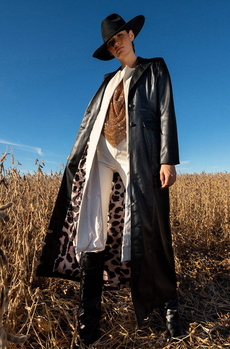 KIM LONG PU TRENCH WITH CHEETAH LINING