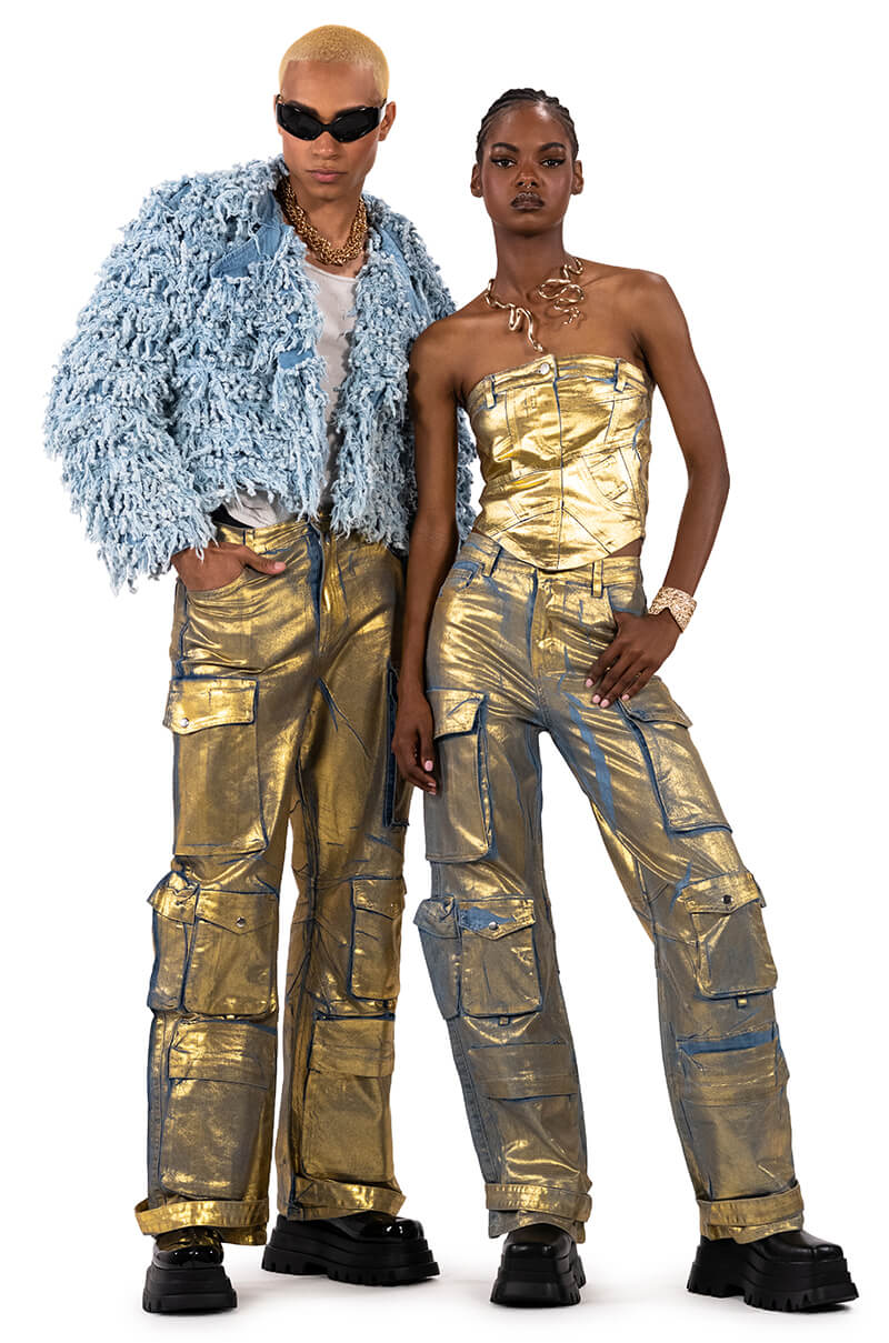 LA ISLA METALLIC CARGO JEANS