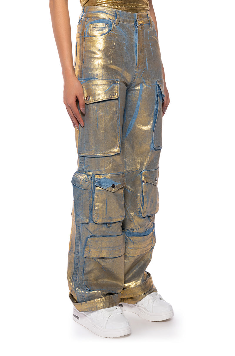 LA ISLA METALLIC CARGO JEANS